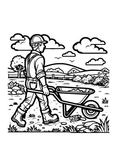 Bauarbeiter mit Schubkarre