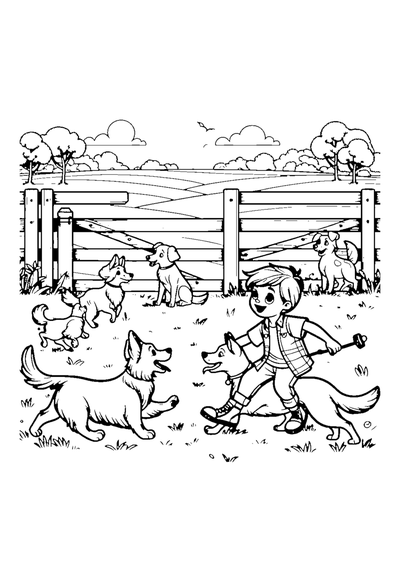 Junge spielt mit Hunden