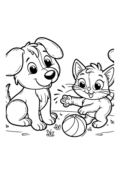 Hund und Katze spielen