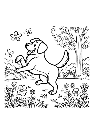 Hund spielt im Garten