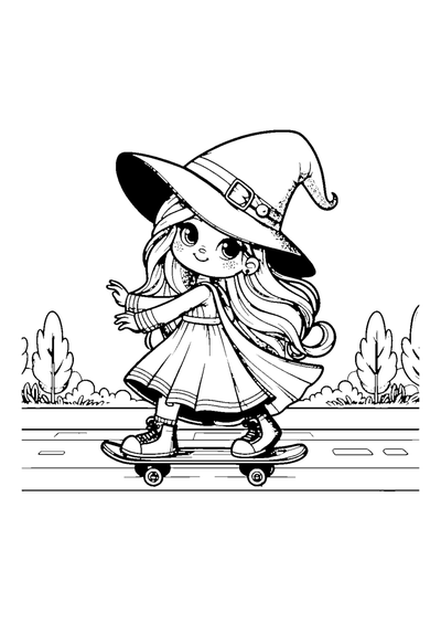 Hexe auf Skateboard