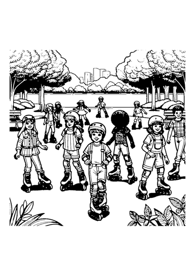 Kinder beim Rollschuhlaufen