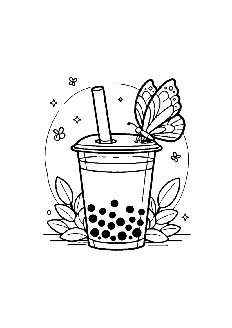 Bubble Tea mit Schmetterlingsflügel