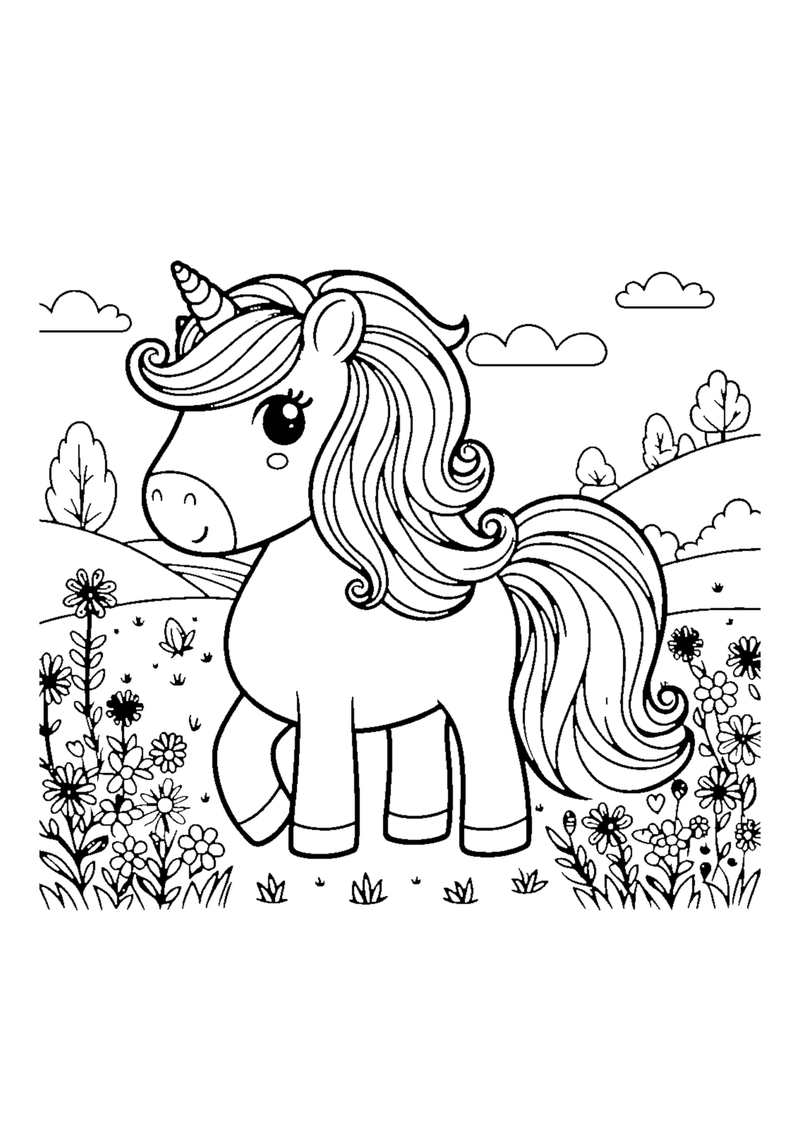 Einhorn auf Blumenwiese