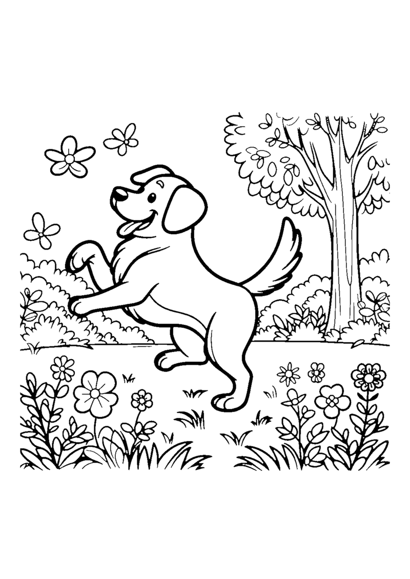 Hund spielt im Garten