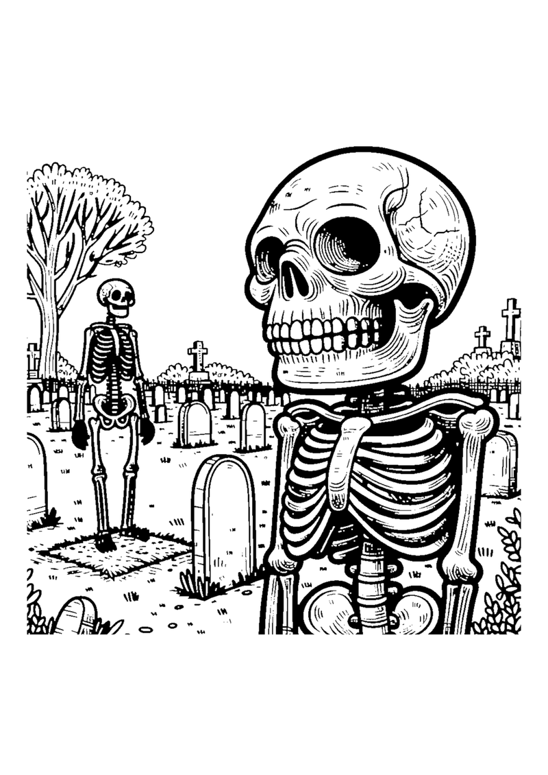 Skelett auf dem Friedhof