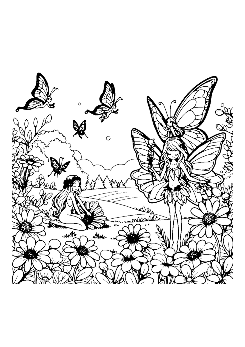 Feen auf Blumenwiese