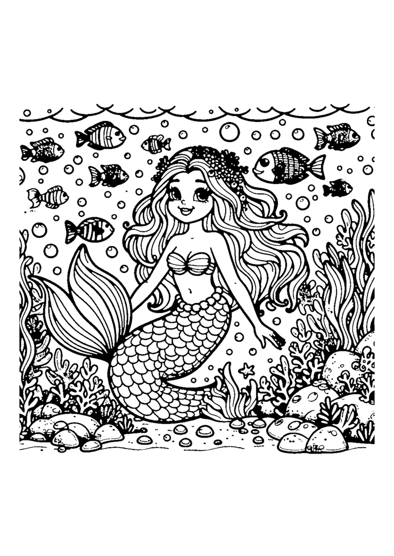 Fische und Meerjungfrau